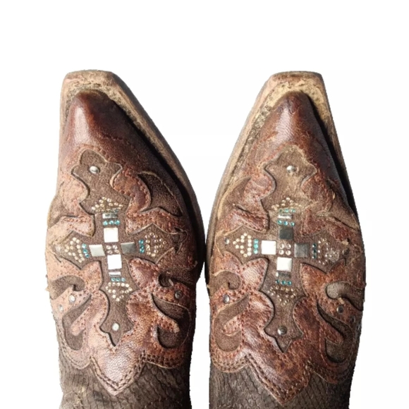 CORRAL Python Crystal Cross Pointed Toe Cowgirl Boots C1104 Women's Size 7.5    - Picture 8 of 15